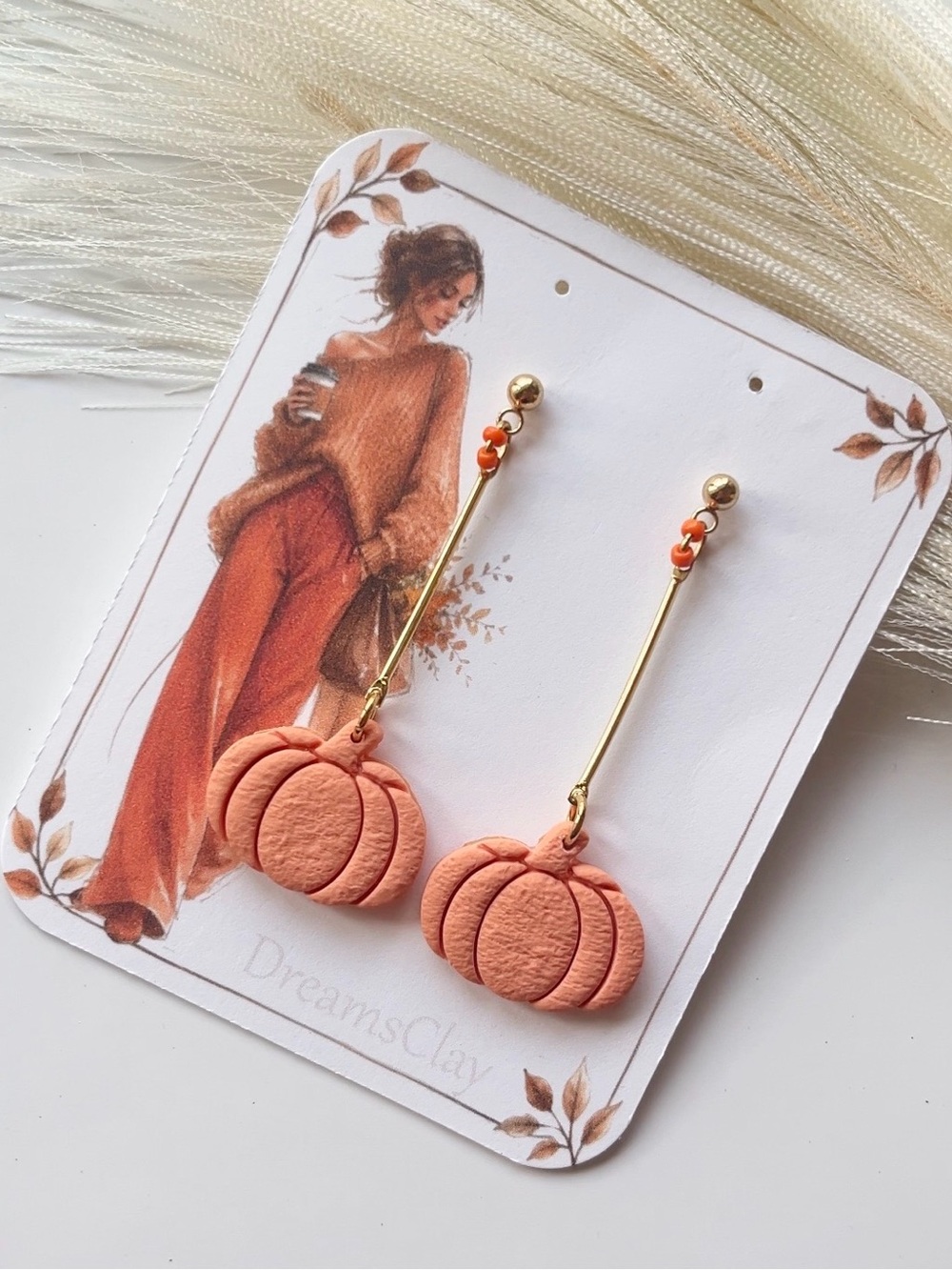 Handcrafted Peach Pumpkin Drop Earrings - Women Jewelry